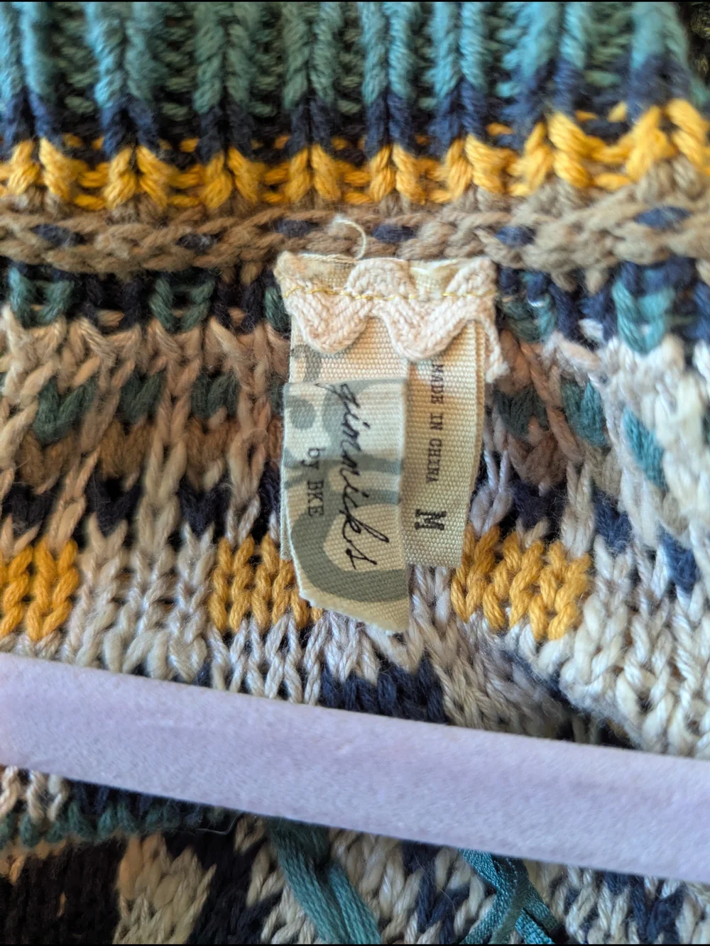 gimmicks by BKE Cream Cardigan with Teal and Mustard Fringe - Picture 2 of 5